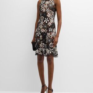 Naem Khan floral appliqued sequin mini dress
